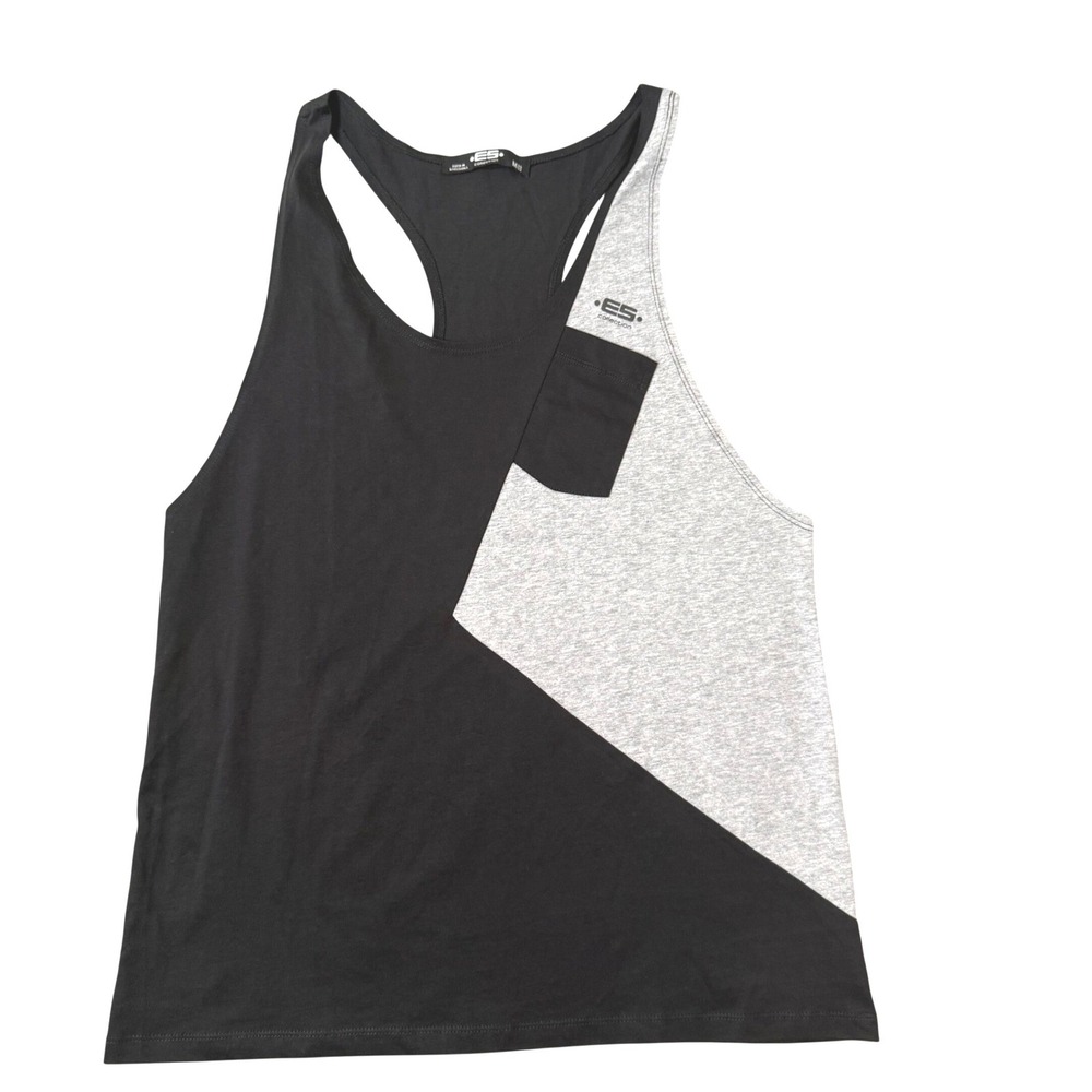 Mens Colorblock‎ Muscle Tank Top Gray Black Size M Minimalist Racerback Casual